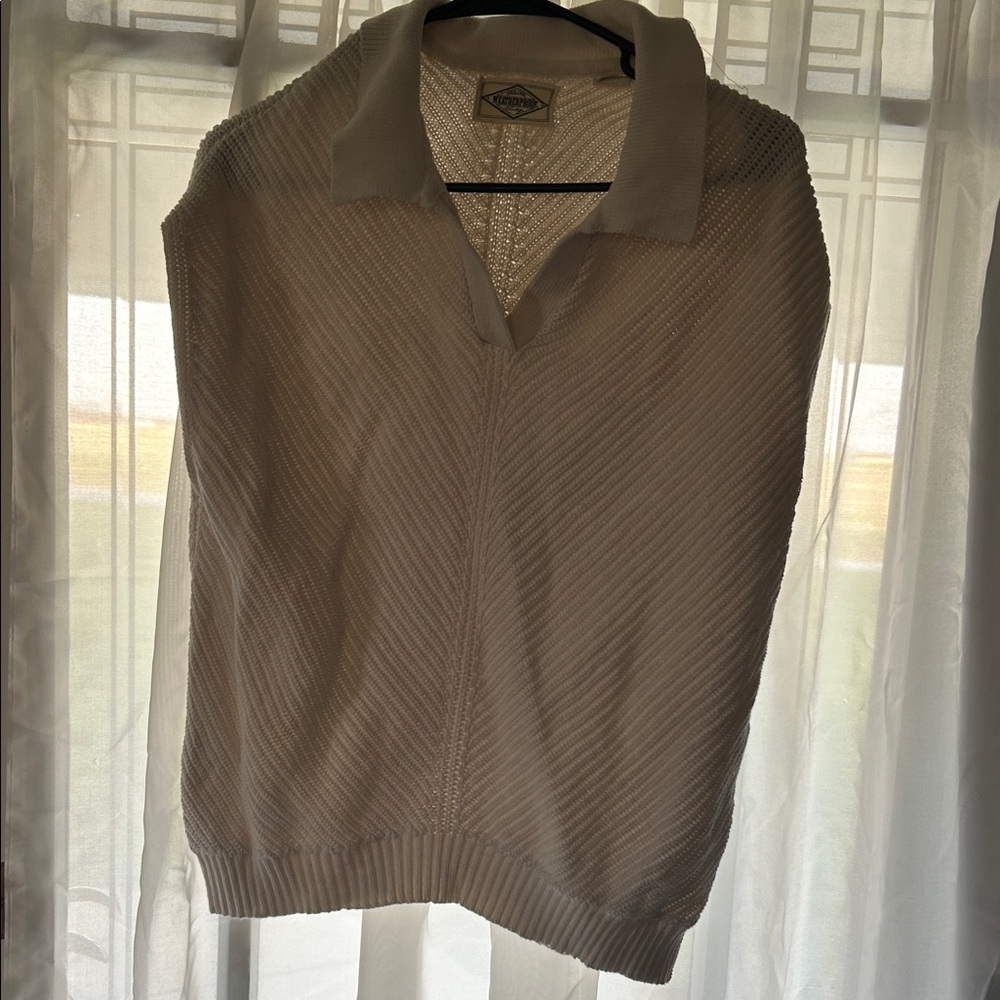 Weatherproof Cream Collared V-Neck Knit Sweater